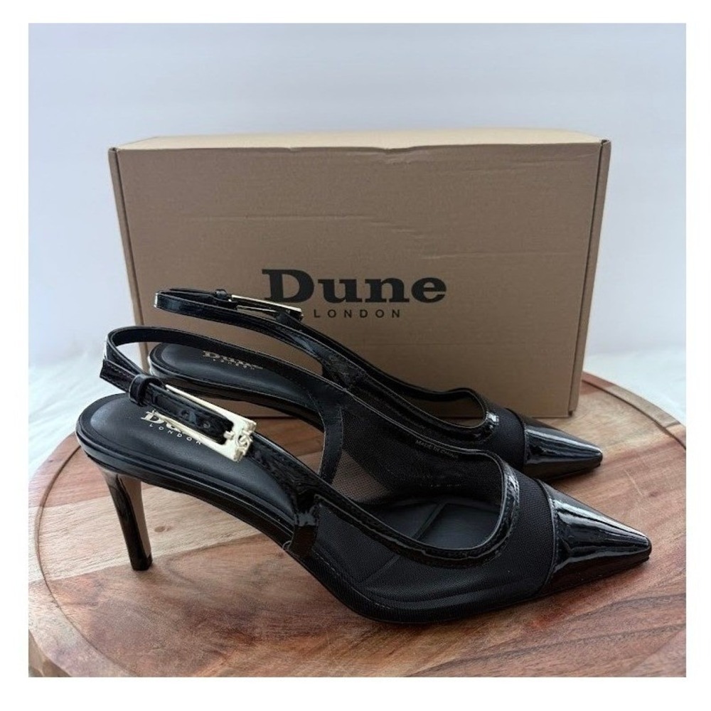 Dune London Womens 37 -US 7‎ Black Mesh Patent Slingback Chic Pumps Heels NIB